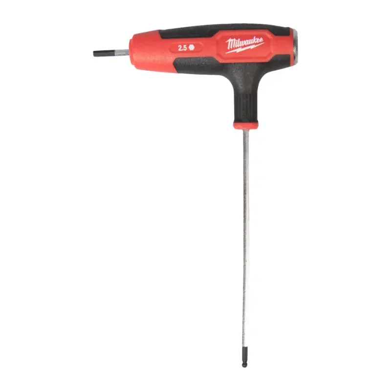 Akce Zástrčný šroubovací klíč Milwaukee Ball End bit 2,5mm HEX s T rukojetí, Comfort Grip, úderová plocha, 4932498679