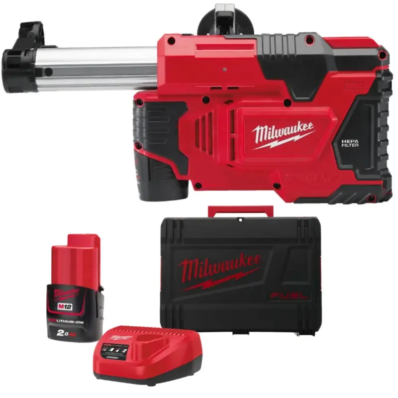 Zlevněný Aku odsavač prachu Milwaukee M12 DE-201C, ke kladivu SDS-PLUS, Aku M12 B2 (12 V / 2,0 Ah) + nabíječka, 4933440500 (MI4933440500)