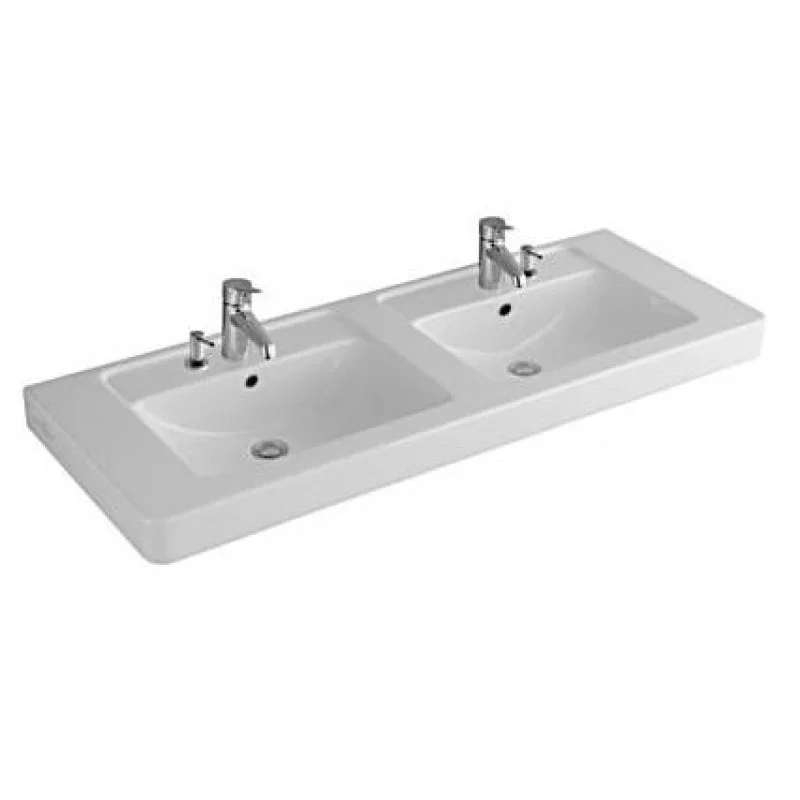 Akce Villeroy & Boch Subway Dvojumyvadlo na skříňku 1300x485 mm, pro dvě 1otvorové armatury, bílá alpin ceramicplus
