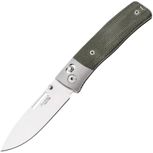 Značkový LionSteel NINI Skládací nůž M390 saténová čepel, Ti BOLSTER, ZELENÁ Canvas rukojeť N