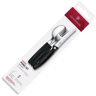 Vysoce Kvalitní Victorinox Pikniková sada 3ks, skladací nožík + vidlička + lyžica, čierna 6.7193.3F
